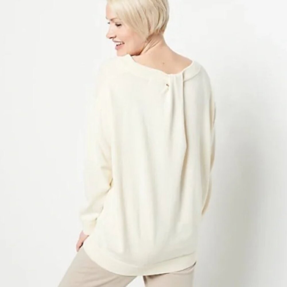 Barefoot Dreams Sunbleached Drape Back Tunic Top Cream Size Medium